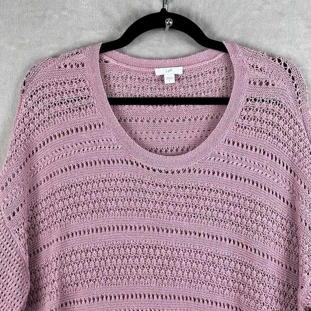 J Jill Sweater Women Large Pink Open Knit Lightweight Cotton Blend Coastal Beach